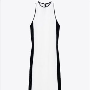 ZARA White Dress with Black Side Stripe Medium NEW